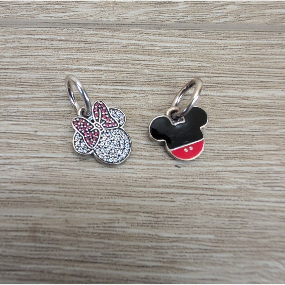 Lot Of 2 PANDORA 925 Sterling Silver Disney Mini Charm Pendants Mickey & Minnie
